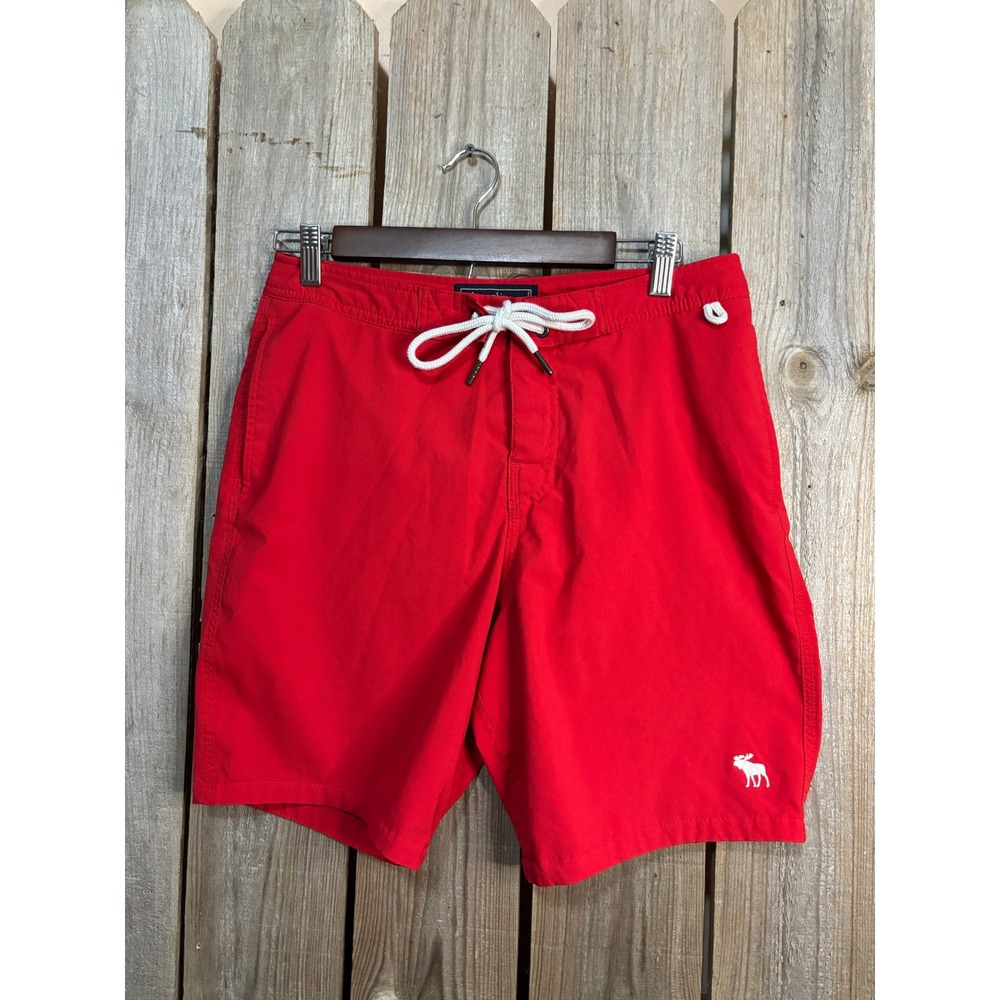 Abercrombie & Fitch Mens Red Swim Board Shorts Stretch Size 29 8 Inch Inseam